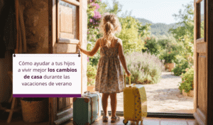 Niña con maletas durante un cambio de casa en vacaciones tras la separación de sus padres